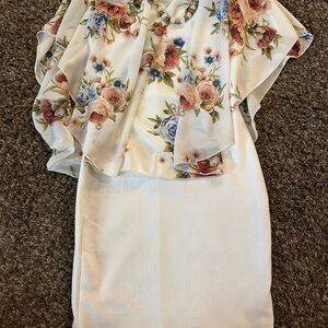 Floral Blouse and White Skirt Set